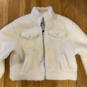 NEW Nike Jordan Women's White Faux Fur Cropped Jacket